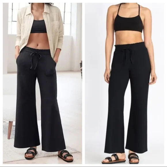 Wide Leg Relaxed French Terry Drawstring Raw Edge Hem Pants - Picture 4 of 5